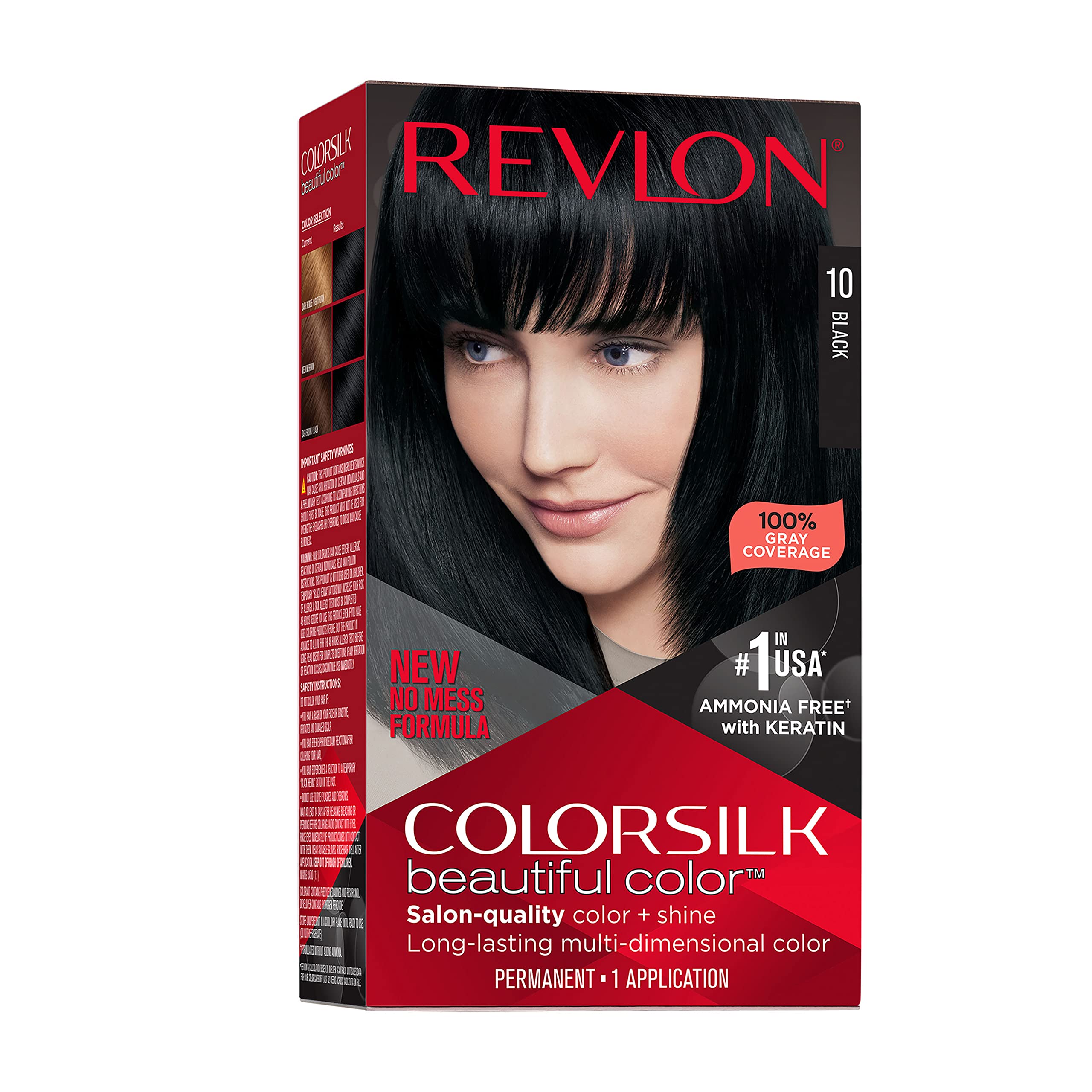 Colorsilk Beautiful Color Permanent Hair Color, Long-Lasting High-Definition Color, Shine & Silky Softness with 100% Gray Coverage, Ammonia Free, 010 Black, 1 Pack
