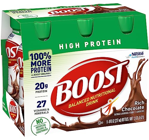 Boost High Protein Balanced Nutritional Drink, Rich Chocolate, For Muscle Health & Energy, Ready-to-Drink Bottles, 6-8 FL OZ Bottles/Pack (Pack of 1)