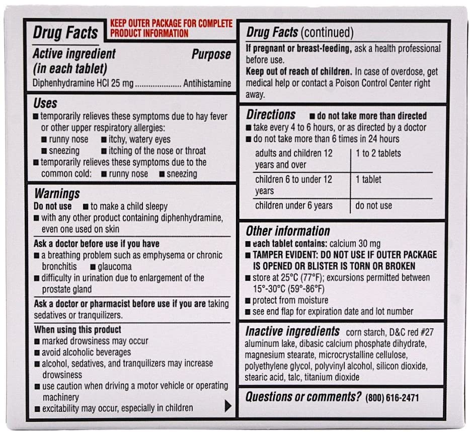 Major Banophen Antihistamine / Allergy Relief Diphenhydramine HCl 25 mg - 24 Minitabs