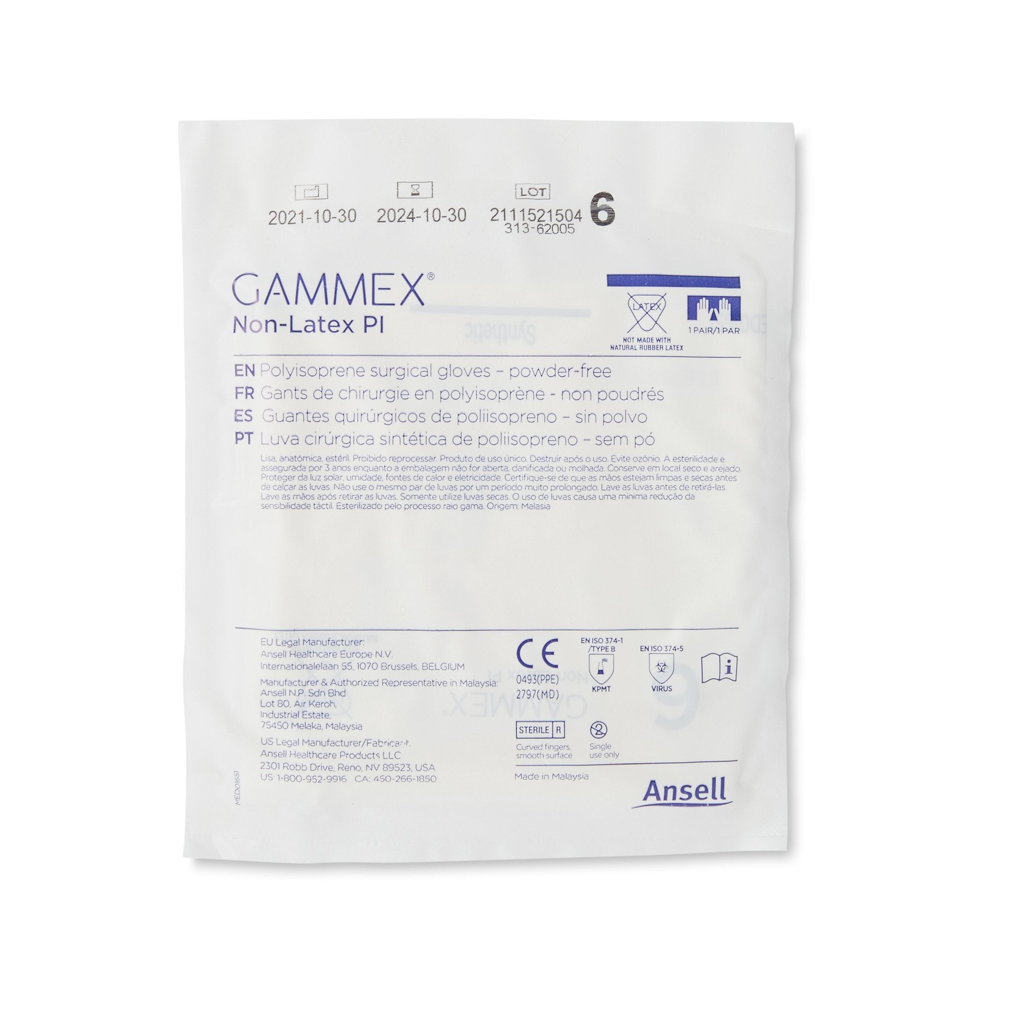 Surgical Glove GAMMEX Non-Latex PI Size 6 Sterile Polyisoprene Standard Cuff Length Micro-Textured White Chemo Tested