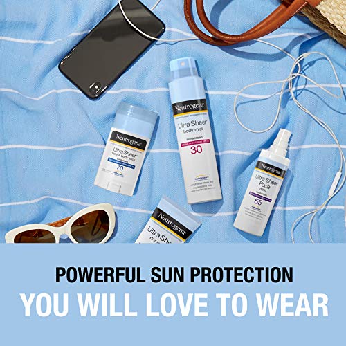 Neutrogena Ultra Sheer Body Mist Sunscreen Spray Broad Spectrum SPF 30, Lightweight, Non-Greasy & Water Resistant, Oil-Free & Non-Comedogenic, Oxybenzone-Free UVA/UVB Sunscreen Mist, 5 oz (Pack of 3)
