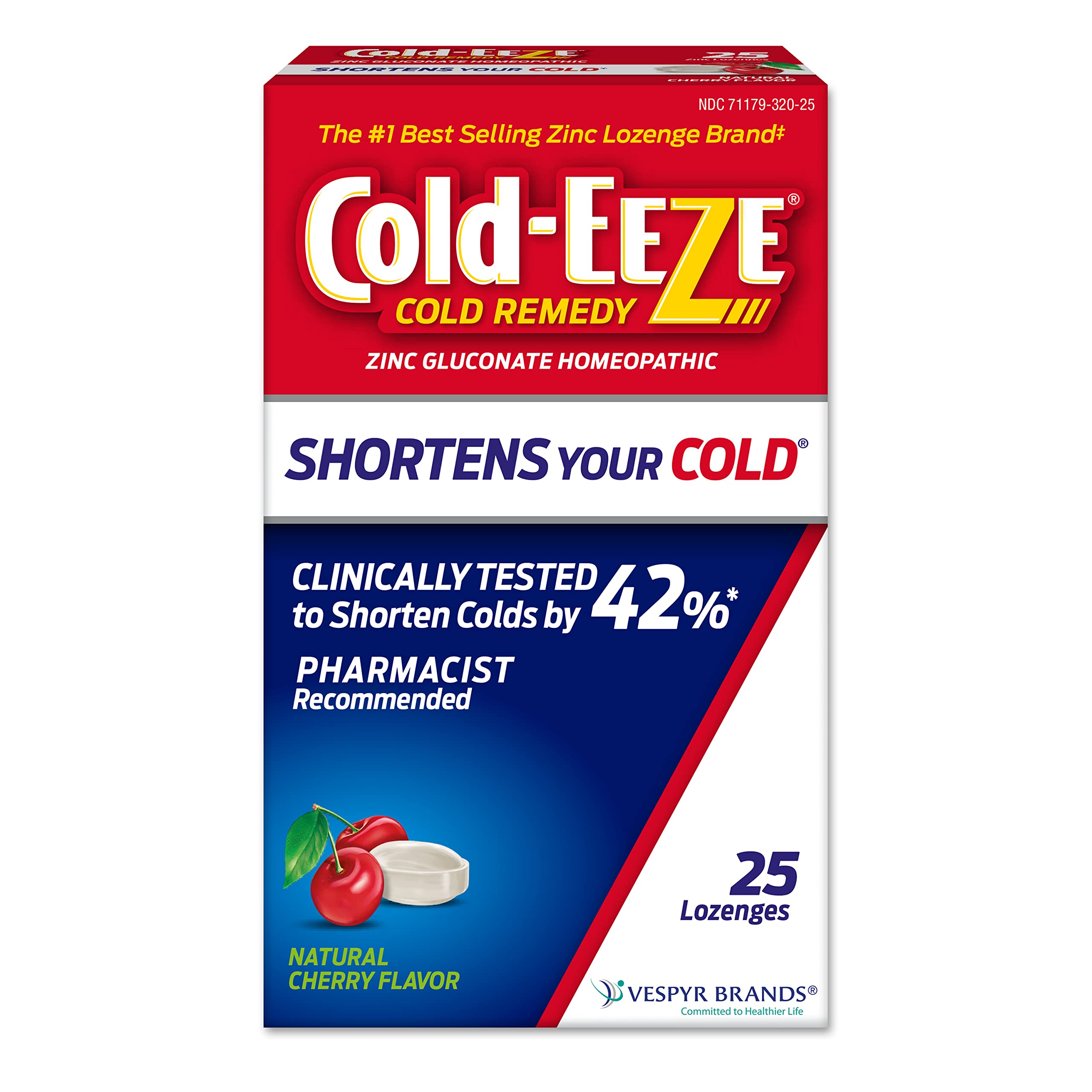 Cold-EEZE Natural Cherry Zinc Lozenges, Homeopathic Cold Remedy, Reduces Duration of the Common Cold, Sore Throat, Cough, Congestion and Post Nasal Drip, 25 Count