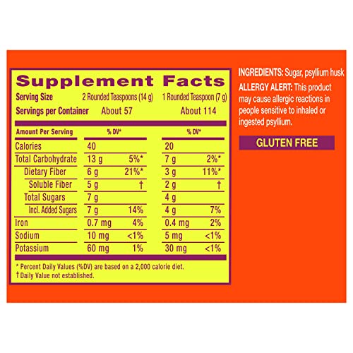 Metamucil, Daily Psyllium Husk Powder Supplement with Real Sugar, 4-in-1 Fiber for Digestive Health, Orange Smooth Flavored Drink, 114 Servings