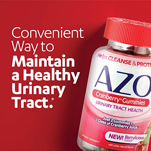 AZO Cranberry Urinary Tract Health Gummies Dietary Supplement 2 Gummies = Glass Cranberry Juice Helps Cleanse Protect Natural Mixed Berry Flavor Gummies, Non-GMO, 40 Count