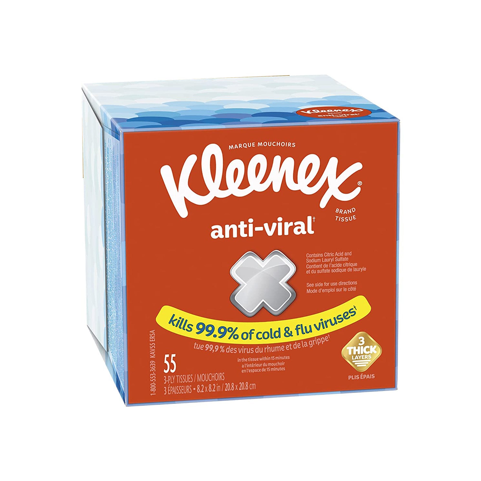 Kleenex Anti-Viral Facial Tissue White 8-1/5 X 8-1/5 Inch 55 Count