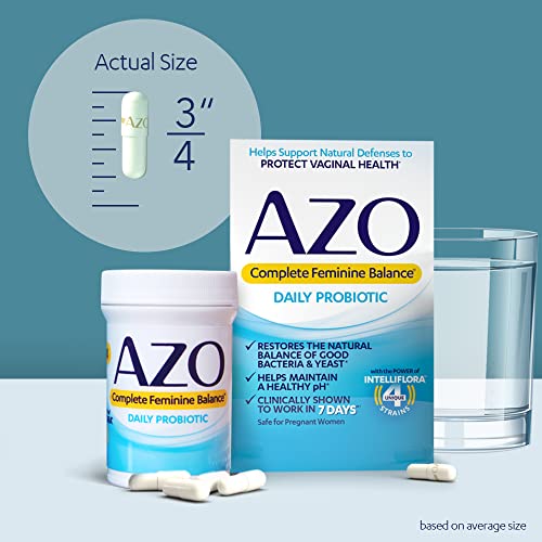 AZO Complete Feminine Balance Daily Probiotics for Women, Clinically Proven to Help Protect Vaginal Health, balance pH and yeast, Non-GMO, 30 Count