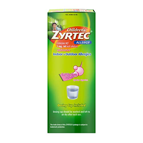 Zyrtec 24 Hr Children's Allergy Syrup with Cetirizine, Dye- & Sugar-Free, Bubble Gum, 4 fl. Oz