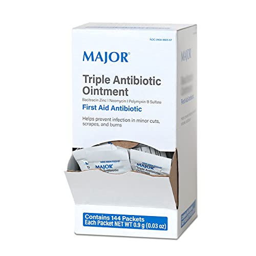 MajorTriple Antibiotic Ointment .9gr Packets (Box of 144) Essential Triple Antibiotic First-Aid Supplies for Home and on The go, 24 Hour Infection Prevention