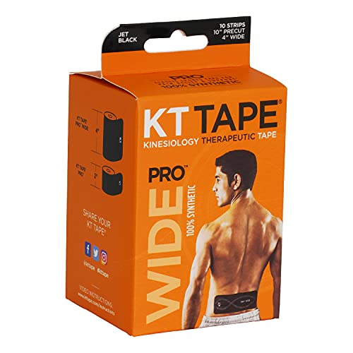 KT Tape Pro Wide, Precut Strip(10 Each), Black, 10 Inch (Pack of 10)