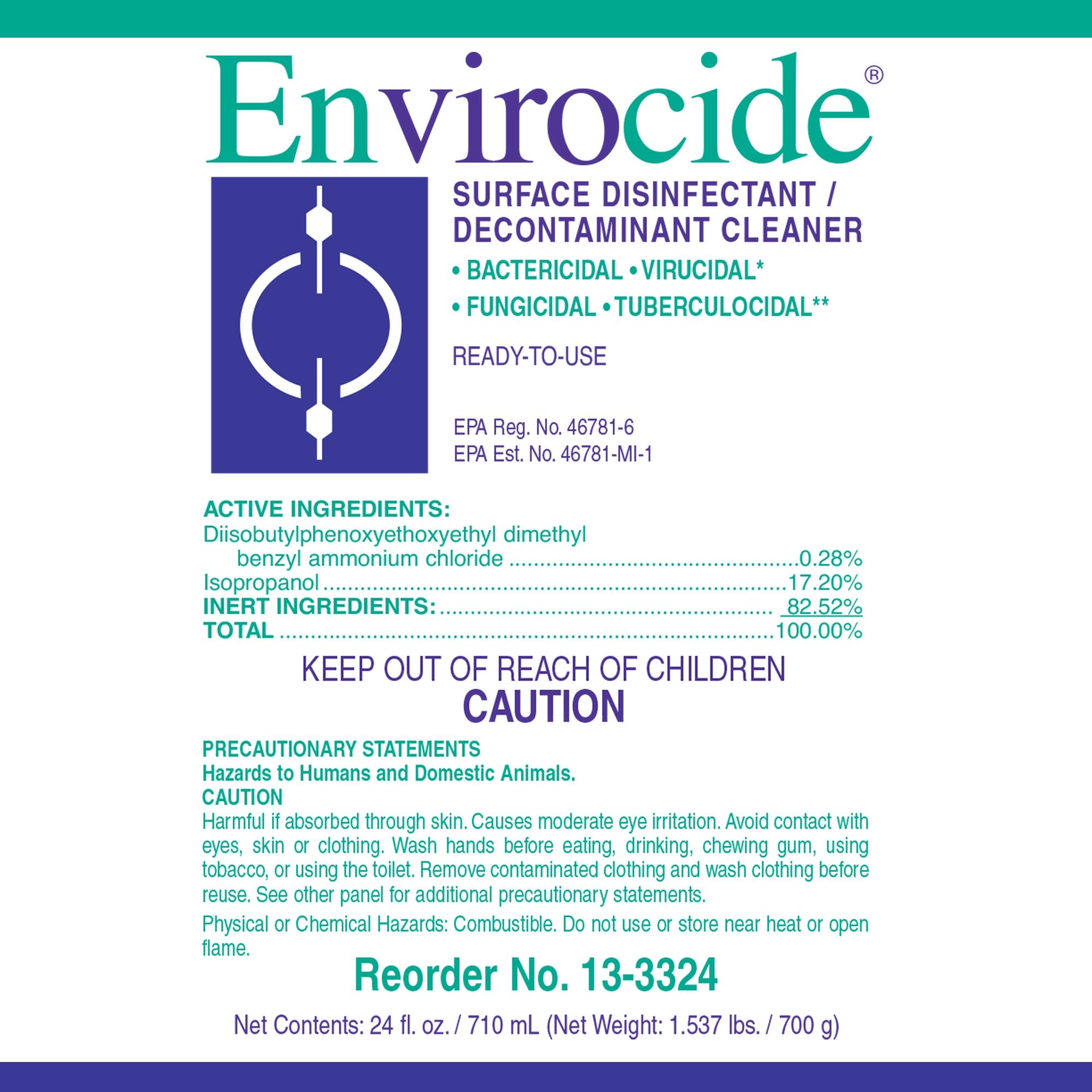 Envirocide Surface Disinfectant Cleaner Alcohol Based Pump Spray Liquid 24 oz. Bottle Alcohol Scent NonSterile