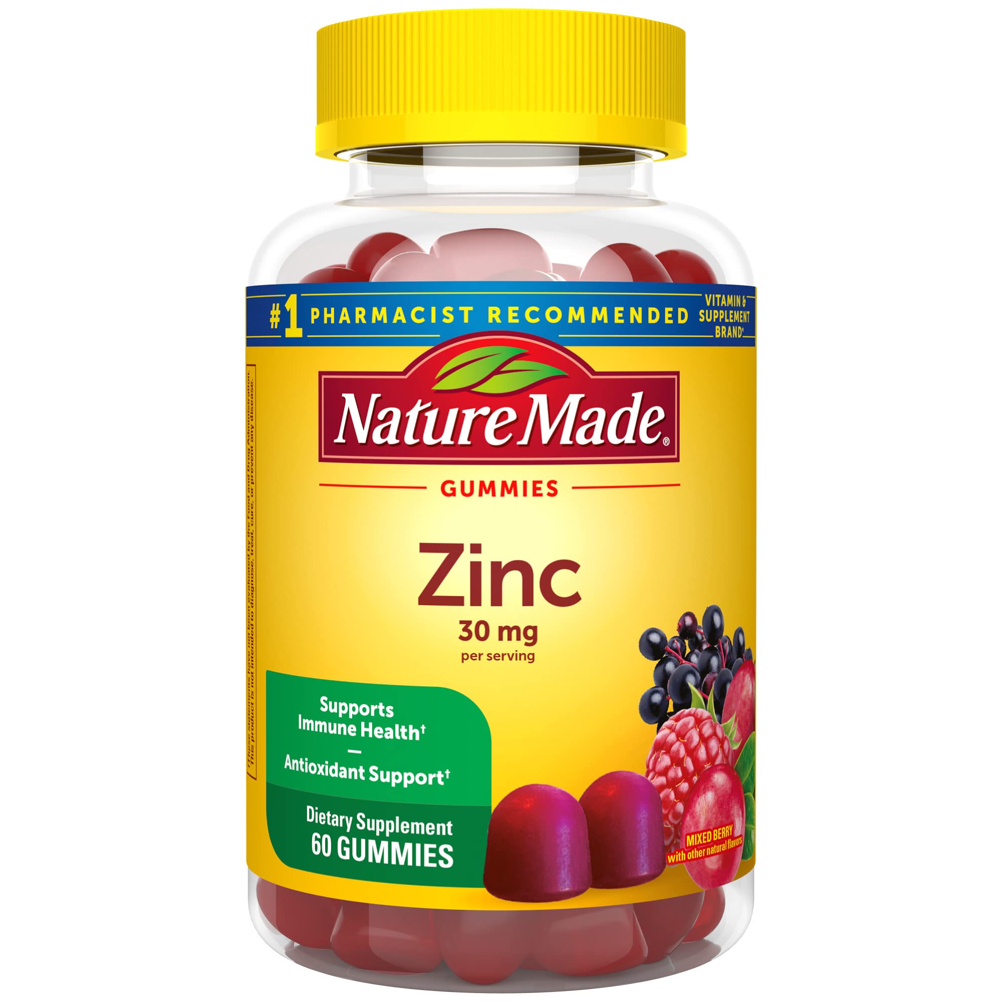 Nature Made Extra Strength Zinc Supplements 30 mg, Dietary Supplement for Immune Health and Antioxidant Support, 60 Zinc Gummies, 30 Day Supply