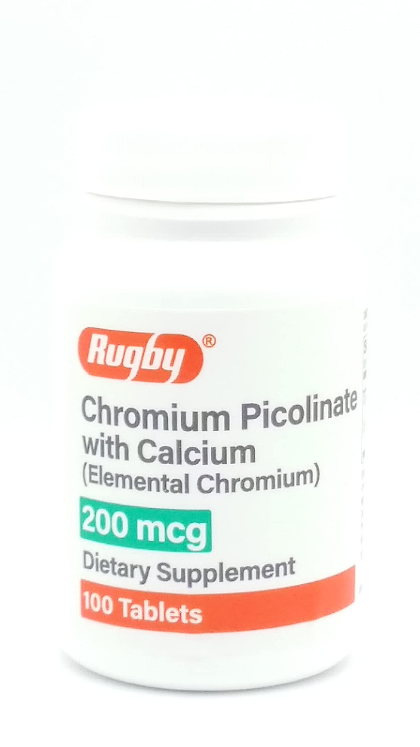 Rugby Laboratories Chromium Picolinate with Calcium (Elemental Chromium) 200 mcg Dietary Supplement Promotes Fat Protein & Sugar Metabolism 100 Tablets (Pack of 1)