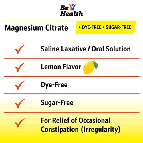 BIONPHARMA Be Health Magnesium Citrate Oral Solution, Saline Laxative, Lemon Flavor, Pack of 12, Made in USA, 10 Fl Oz