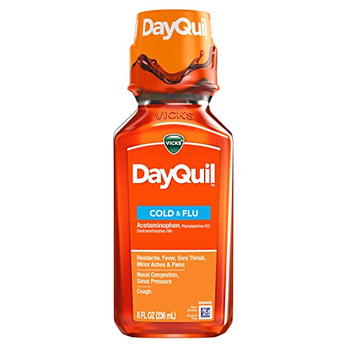 Vicks DayQuil Cough, Cold, & Flu Multi-Symptom Relief, 8 Fl Oz (Non-Drowsy) - Sore Throat, Fever, and Congestion Relief