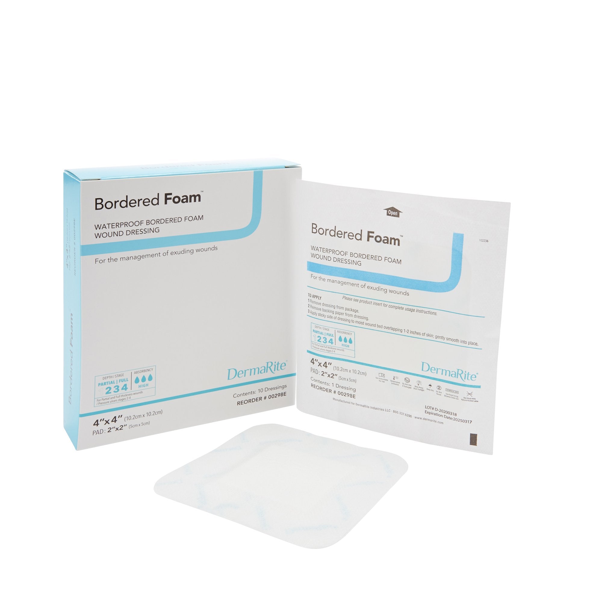 Foam Dressing BorderedFoam 4 X 4 Inch With Border Waterproof Backing Adhesive Square Sterile