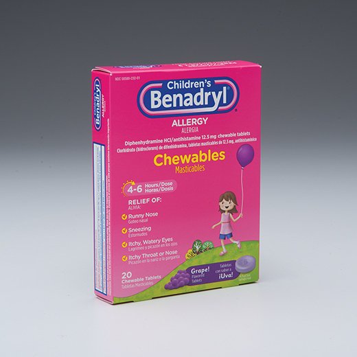 Children's Allergy Relief Children's Benadryl 12.5 mg Strength Chewable Tablet 20 per Box