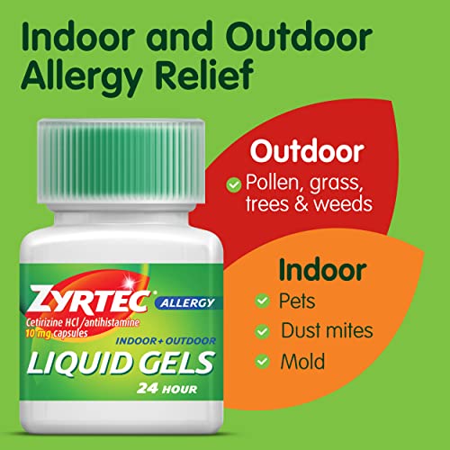 Zyrtec 24 HR Indoor/Outdoor Allergy Relief Liquid Gels Capsules, Cetirizine HCI Antihistamine, 12 ct