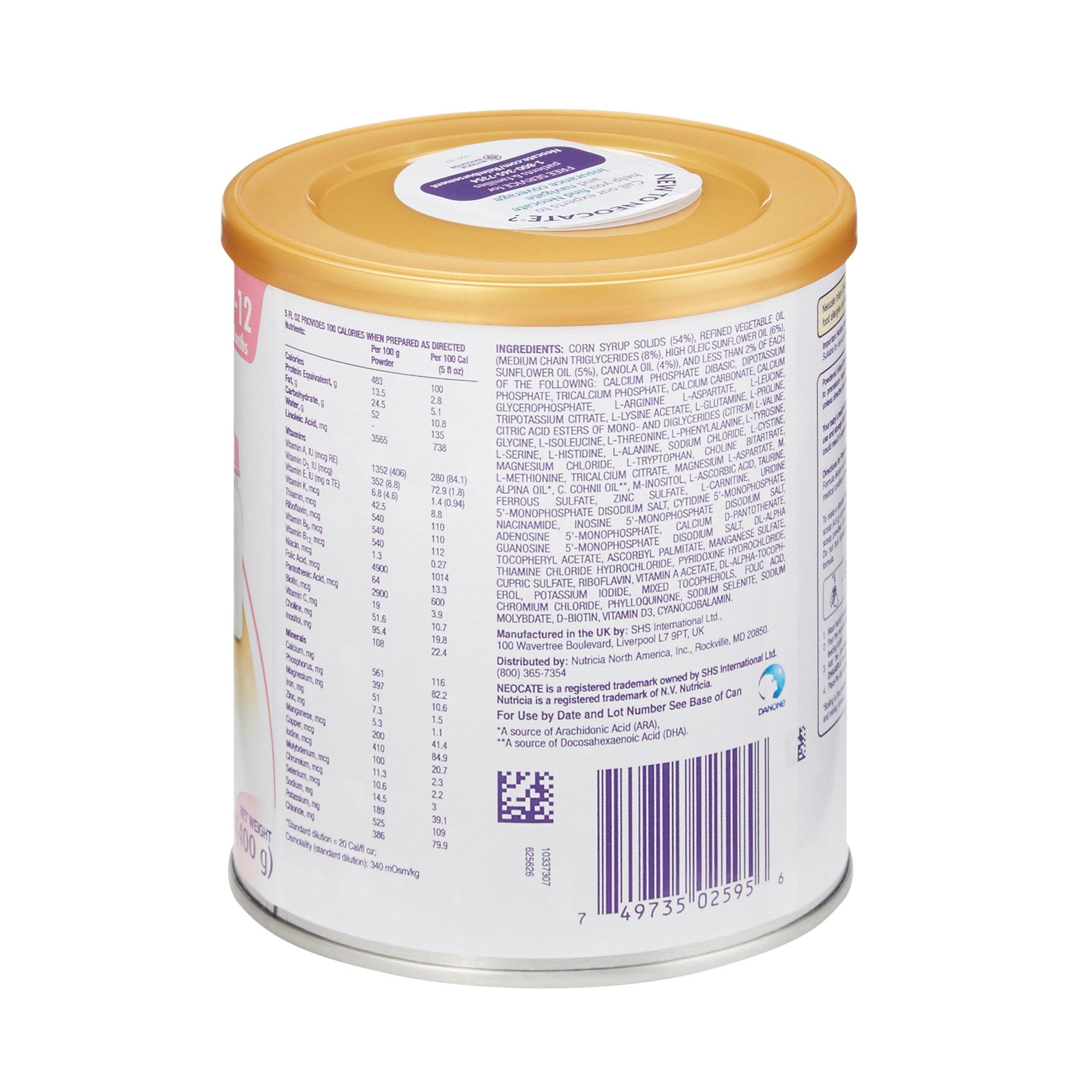 Infant Formula Neocate DHA & ARA 14.1 oz. Can Powder Food Allergies