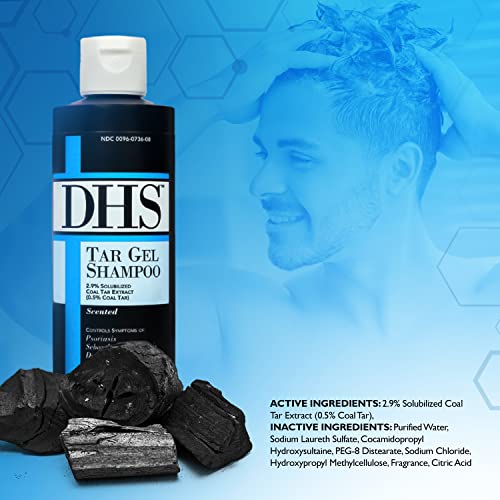 DHS Person & Covey, Inc T Gel Shampoo - Anti Dandruff Shampoo, Mildly Scented Psoriasis Shampoo - Refined Coal Tar Shampoo Gel Formula, Scalp Psoriasis Shampoo, Deep Cleansing Rich Lather - 8 Fl. Oz