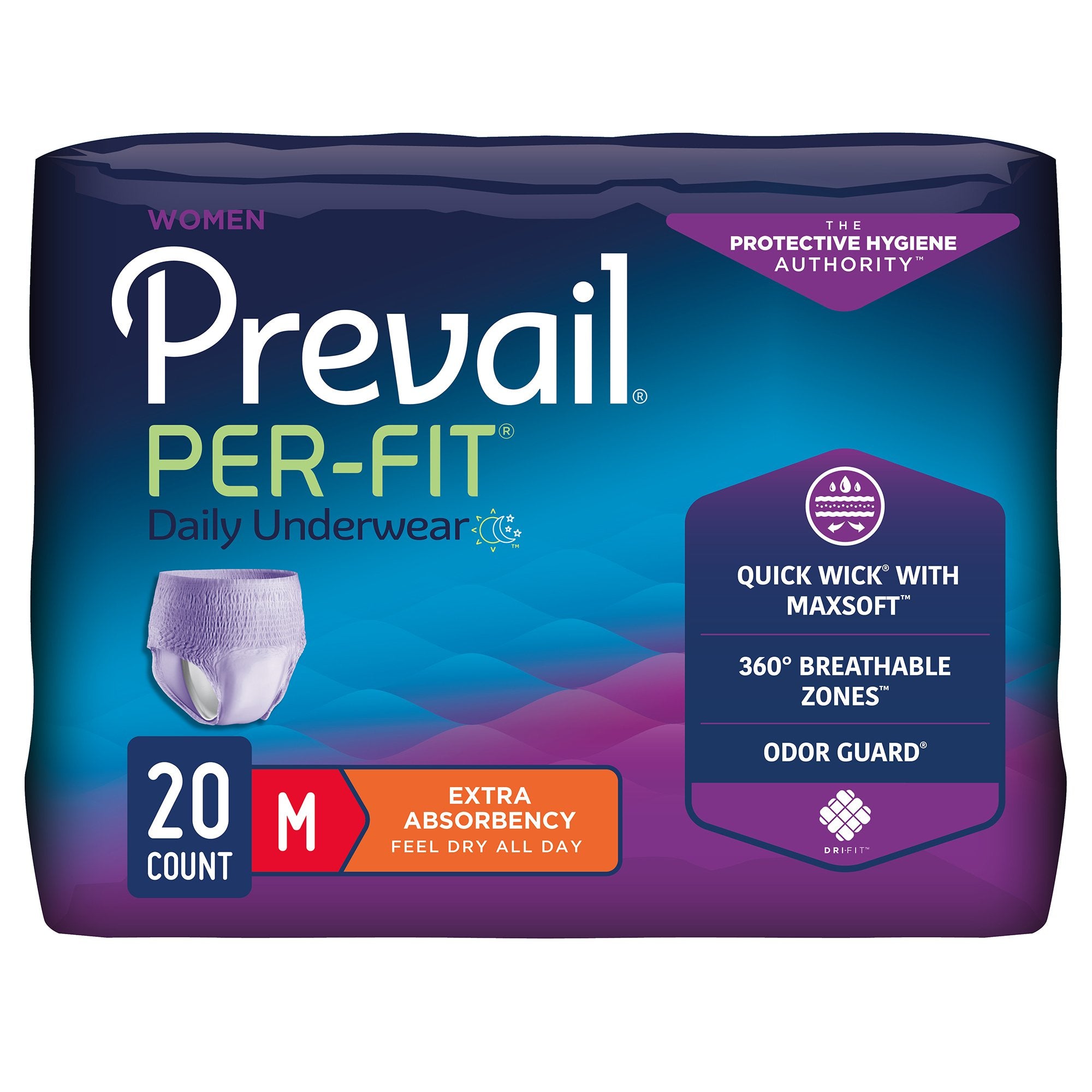 Female Adult Absorbent Underwear Prevail Per-Fit Women Pull On with Tear Away Seams Medium Disposable Moderate Absorbency