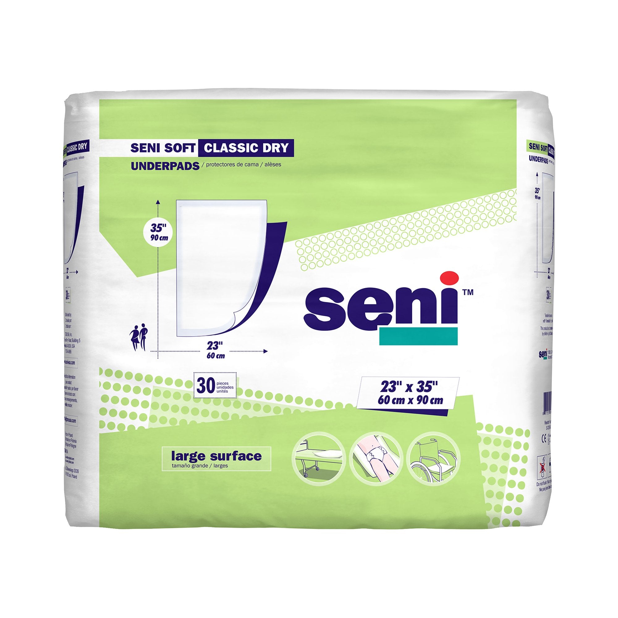 Disposable Underpad Seni Soft Classic Dry 23 X 35 Inch Cellulose Pulp / Super Absorbent Polymer Light Absorbency