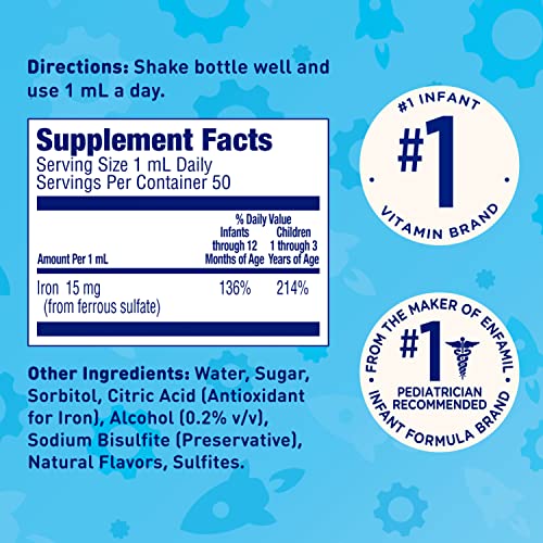 Enfamil Fer-In-Sol Iron Supplement Drops for Infants & Toddlers, Supports Brain Development, 50 mL Dropper Bottle