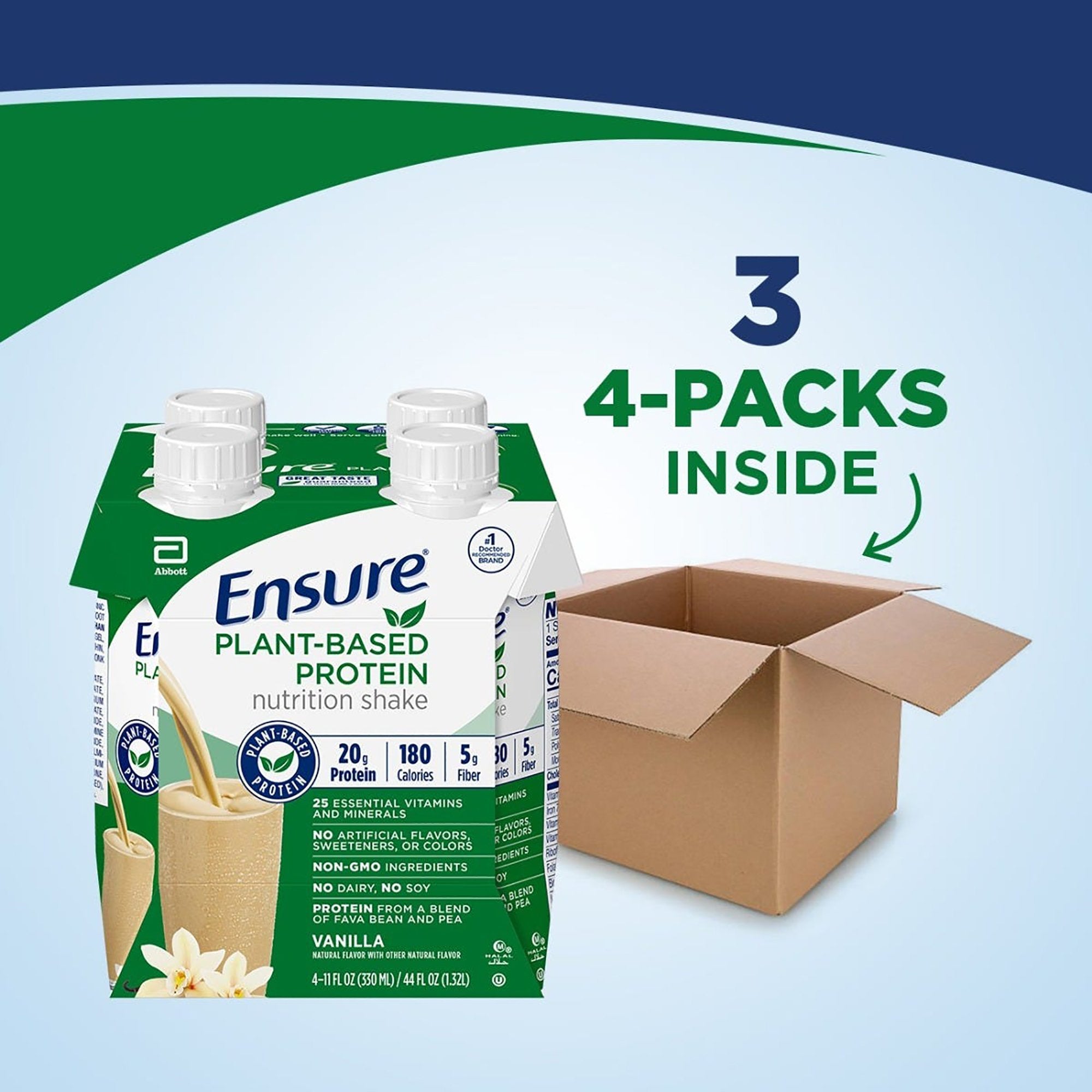 Oral Supplement Ensure Plant Based Protein Nutrition Shake Vanilla Flavor Liquid 11 oz. Carton