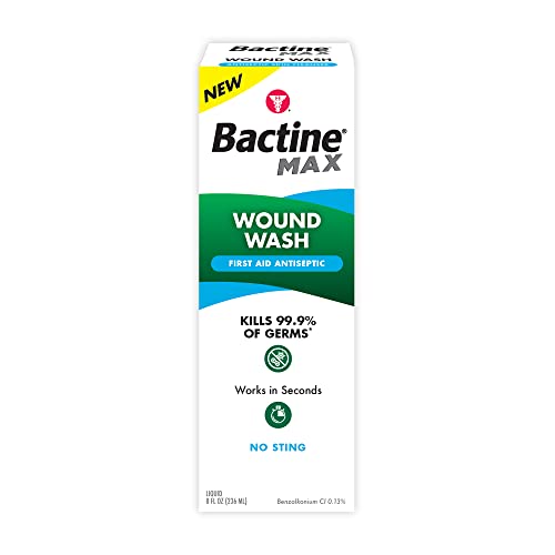 Bactine Max First Aid Antiseptic Wound Wash, Kills 99.9% of Germs* from Minor Cuts, Scrapes and Burns with No-Sting, 8 fl oz