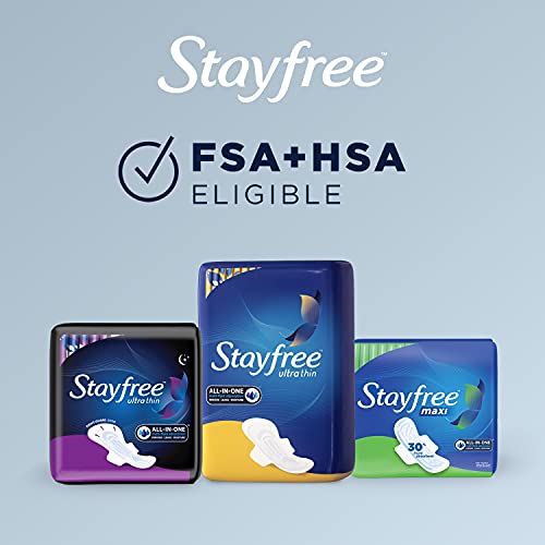 Stayfree Ultra Thin Overnight Pads with Wings, For Women, Reliable Protection and Absorbency of Feminine Moisture, Leaks and Periods, 28 Count