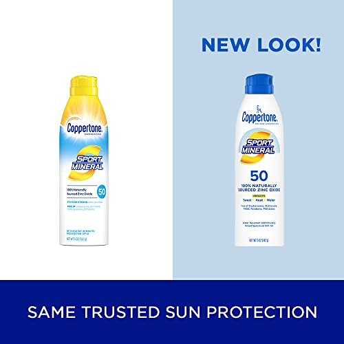 Coppertone SPORT Sunscreen Spray SPF 50, Zinc Oxide Mineral Sunscreen, Water Resistant Spray Sunscreen SPF 50, 5 Oz Spray