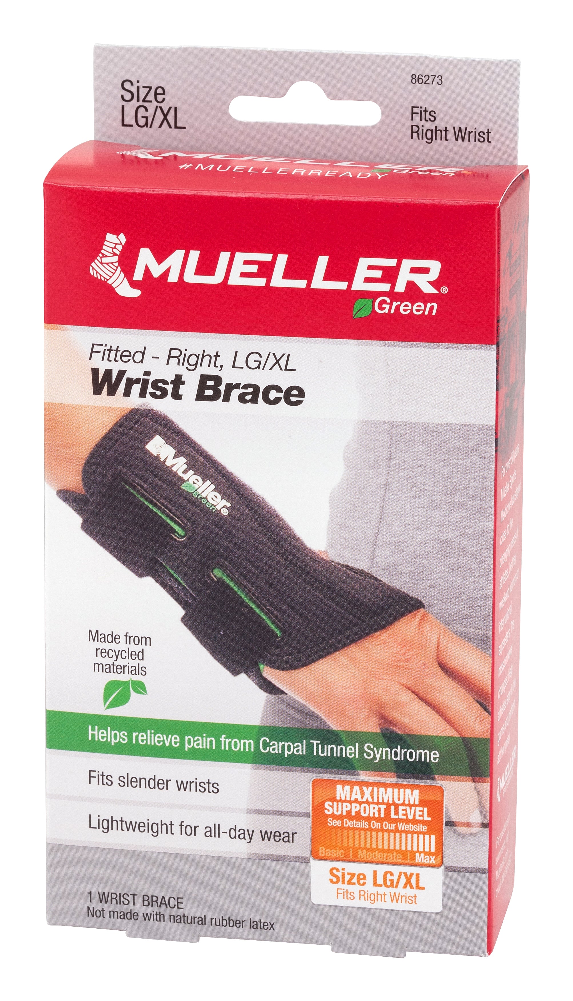 Wrist Brace Mueller Green Plastic / Spandex Right Hand Black Large / X-Large