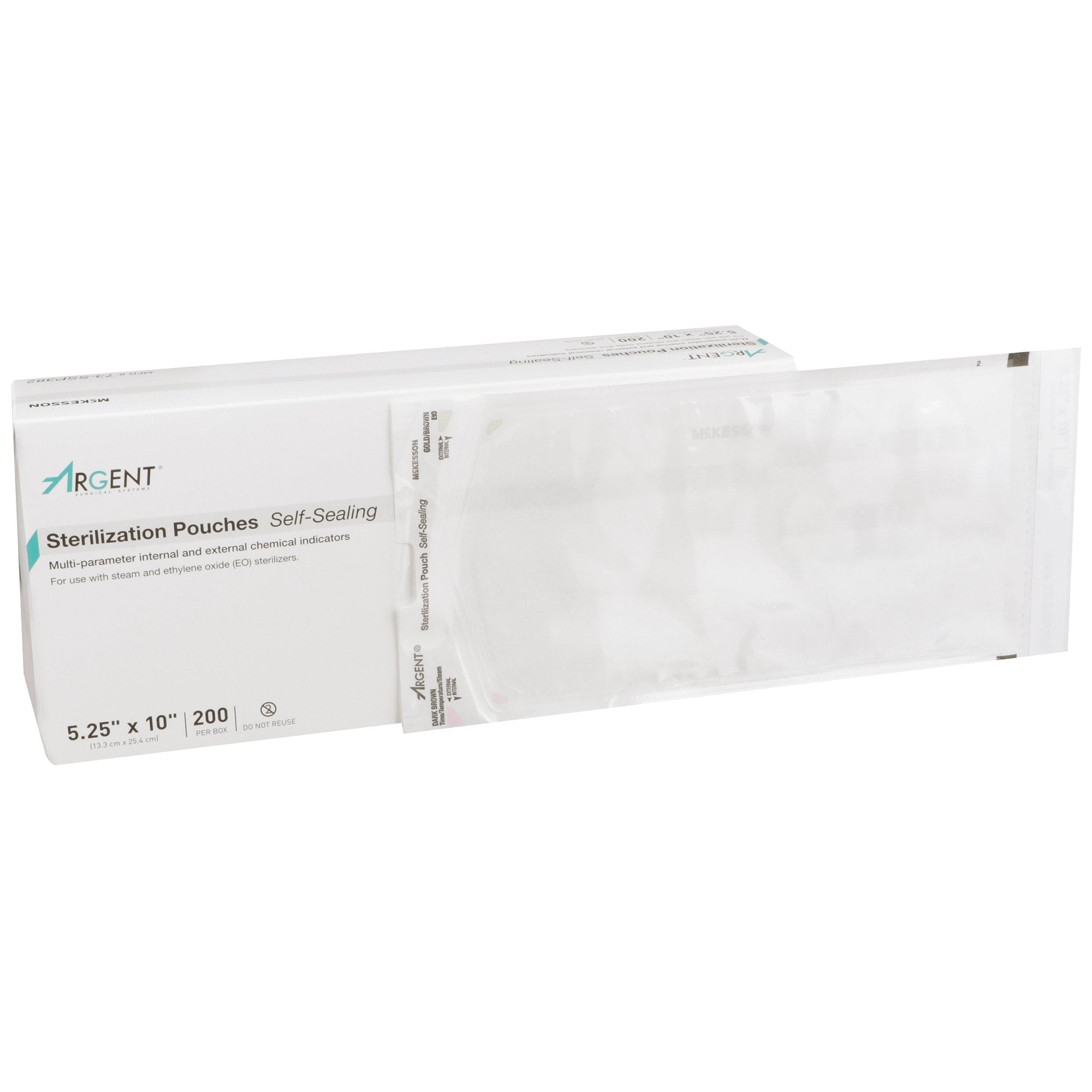 Sterilization Pouch McKesson Argent Sure-Check Ethylene Oxide (EO) Gas / Steam 5-1/4 X 10 Inch Transparent / Blue Self Seal Paper / Film