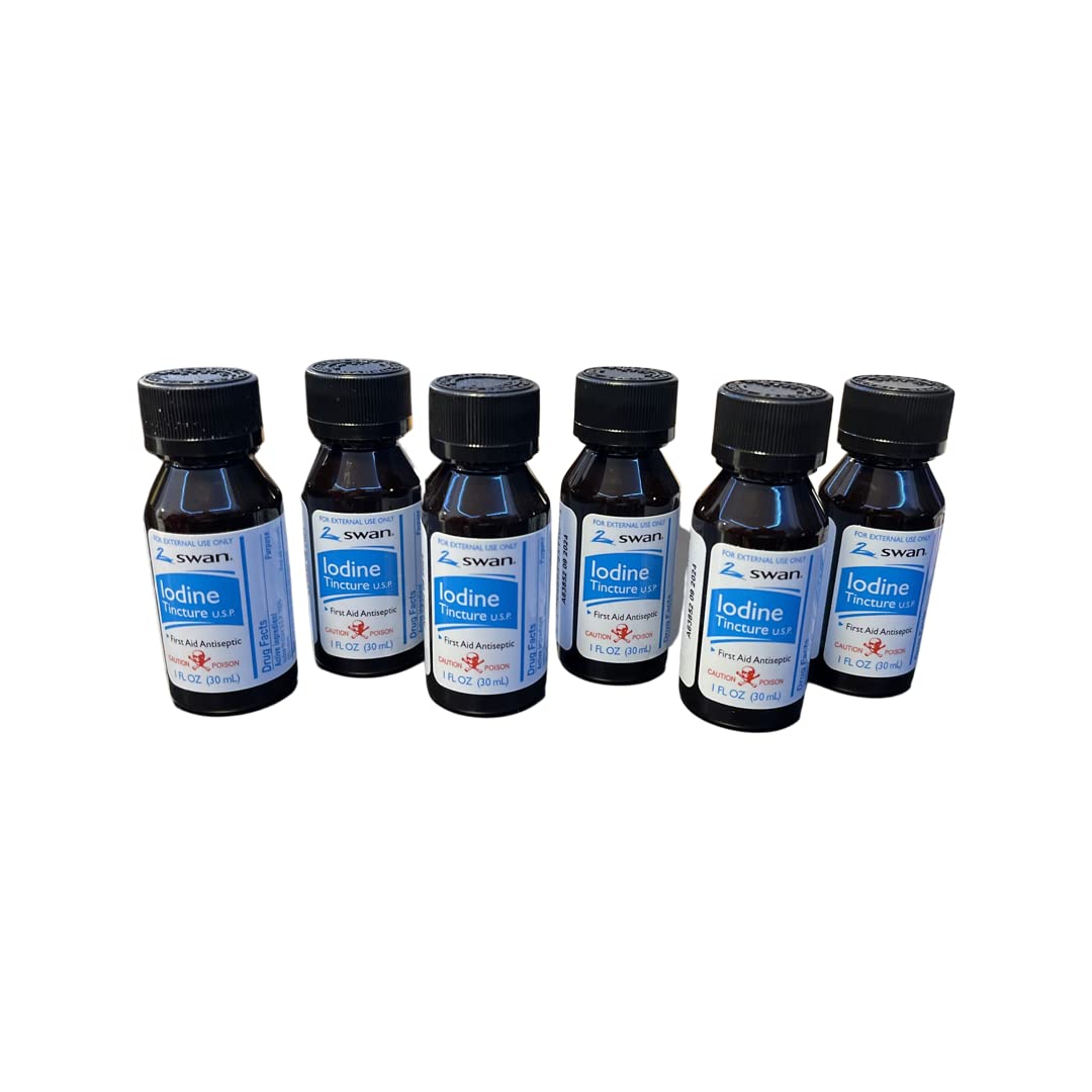 Swan Iodine Tincture First Aid Antiseptic 2% Iodine USP, 1 Oz Bottle, 2,4 or 6 Pack (6)