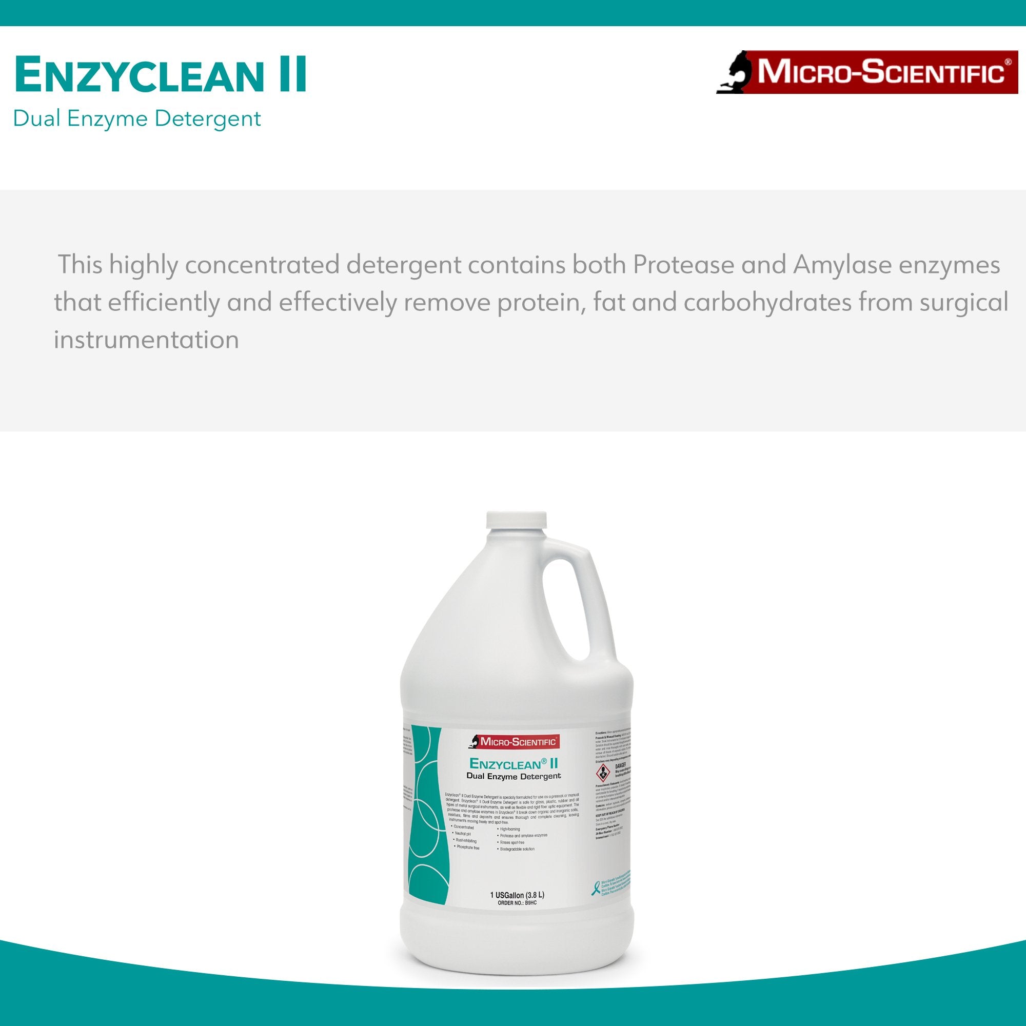 Dual Enzymatic Instrument Detergent Enzyclean II Liquid Concentrate 1 gal. Jug Spearmint Scent