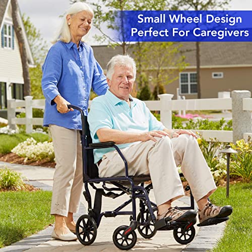 Carex Transport Wheelchair With 19 inch Seat - Folding Transport Chair with Foot Rests - Foldable Wheel Chair and Lightweight Folding Wheelchair for Storage and Travel
