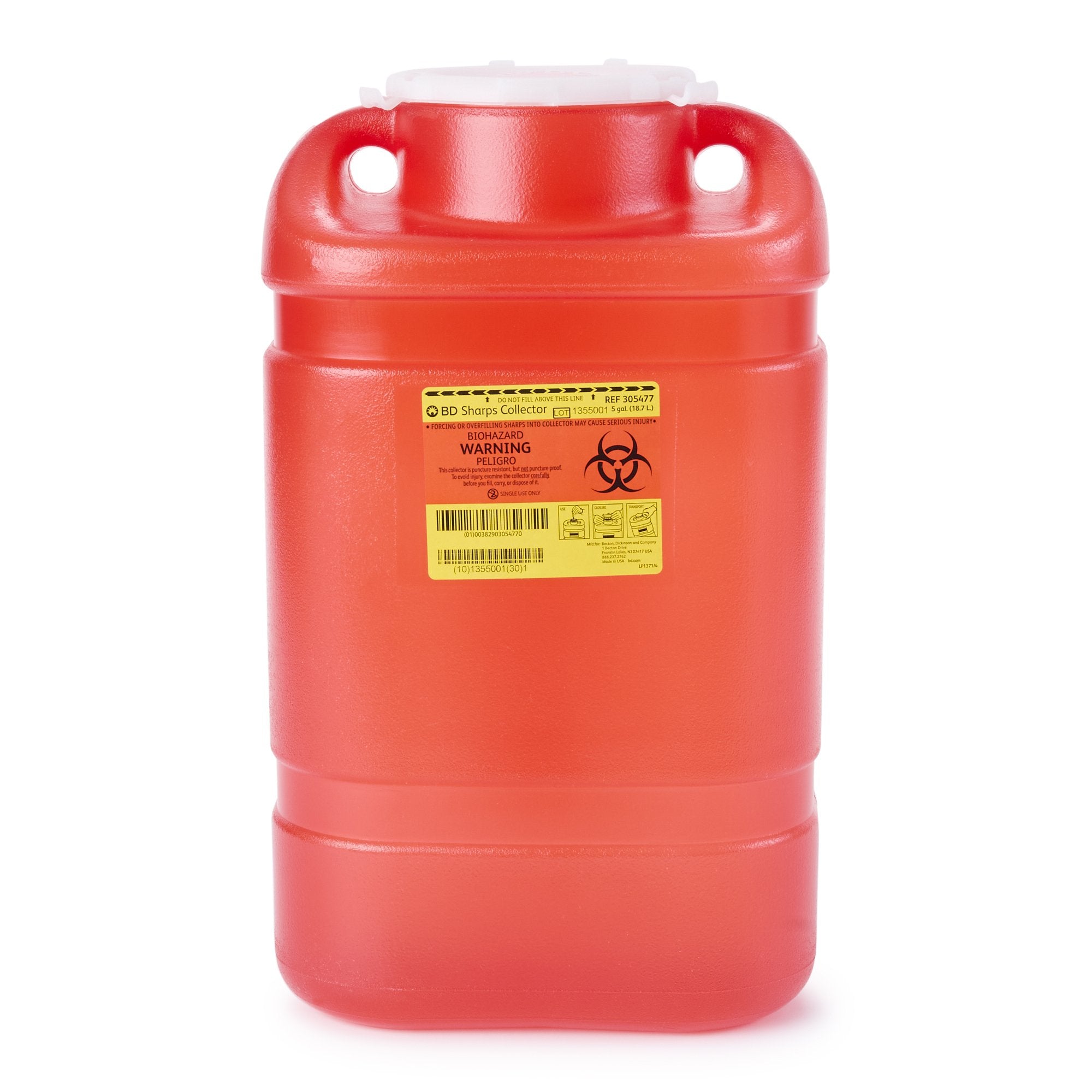 Sharps Container BD Red Base 18 H X 7-1/2 W X 10-1/2 D Inch Vertical Entry 5 Gallon