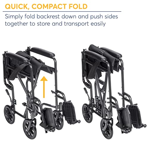 Drive Medical TR39E-SV Lightweight Folding Transport Wheelchair with Swing-Away Footrest, Silver