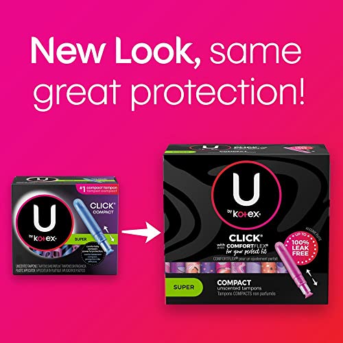 U By Kotex Click Compact Tampons, Super Absorbency, Unscented, 16Count (Packaging May Vary), 0.220 Lb