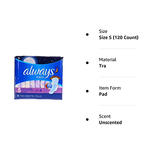 Always Pads Maxi Size 5-20 Count X-Tra Heavy Overnight (6 Pack)