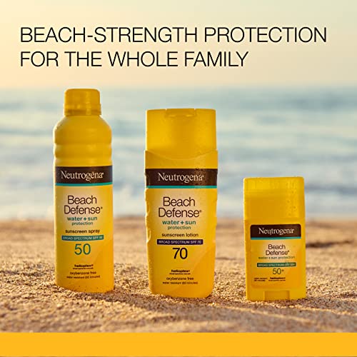 Neutrogena Beach Defense Spray Sunscreen with Broad Spectrum SPF 70 Fast Absorbing Sunscreen Body Spray Mist Water Resistant Oil Free UVAUVB Sun Protection, 6.5 Ounce