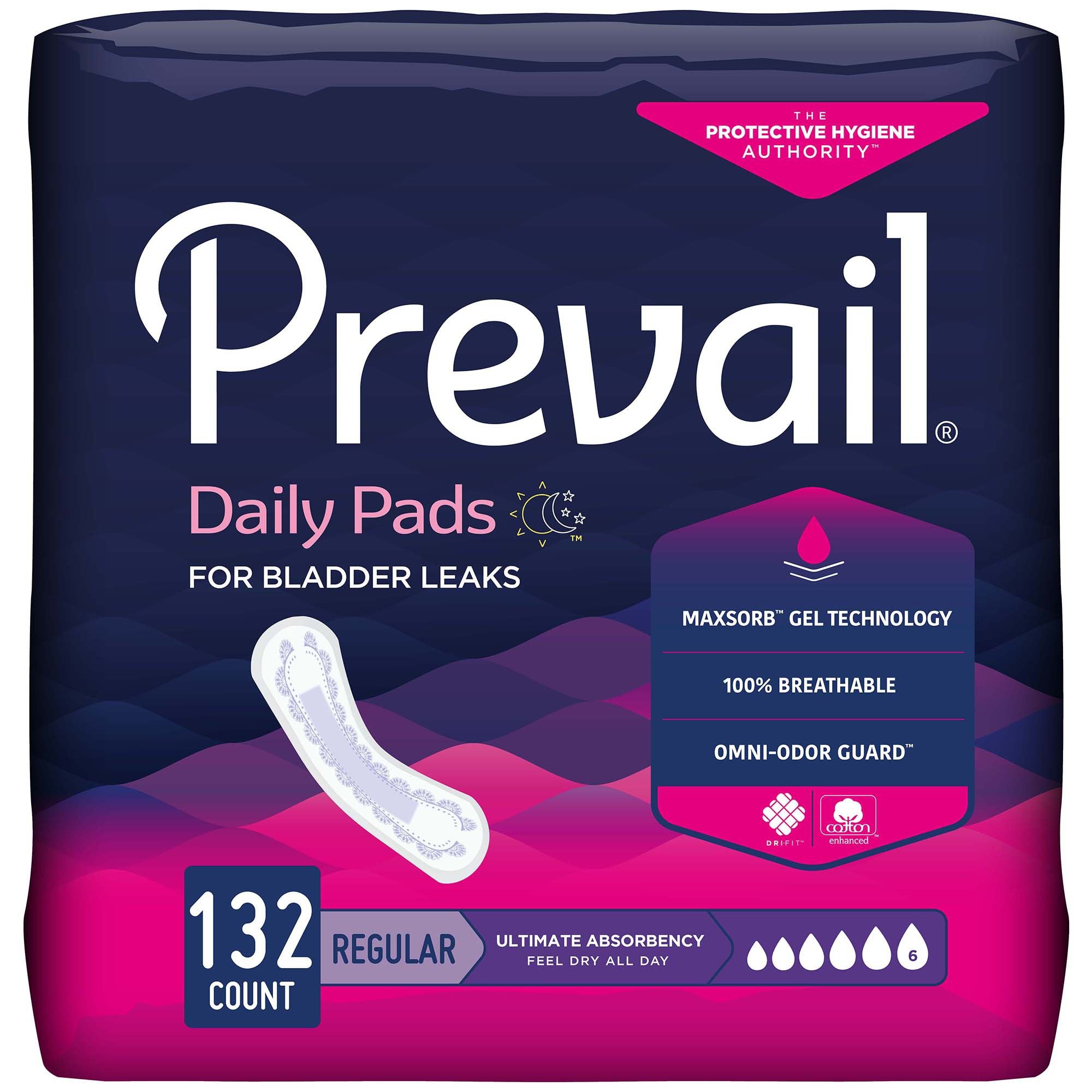 Bladder Control Pad Prevail Daily Pads Ultimate 16 Inch Length Heavy Absorbency Polymer Core One Size Fits Most
