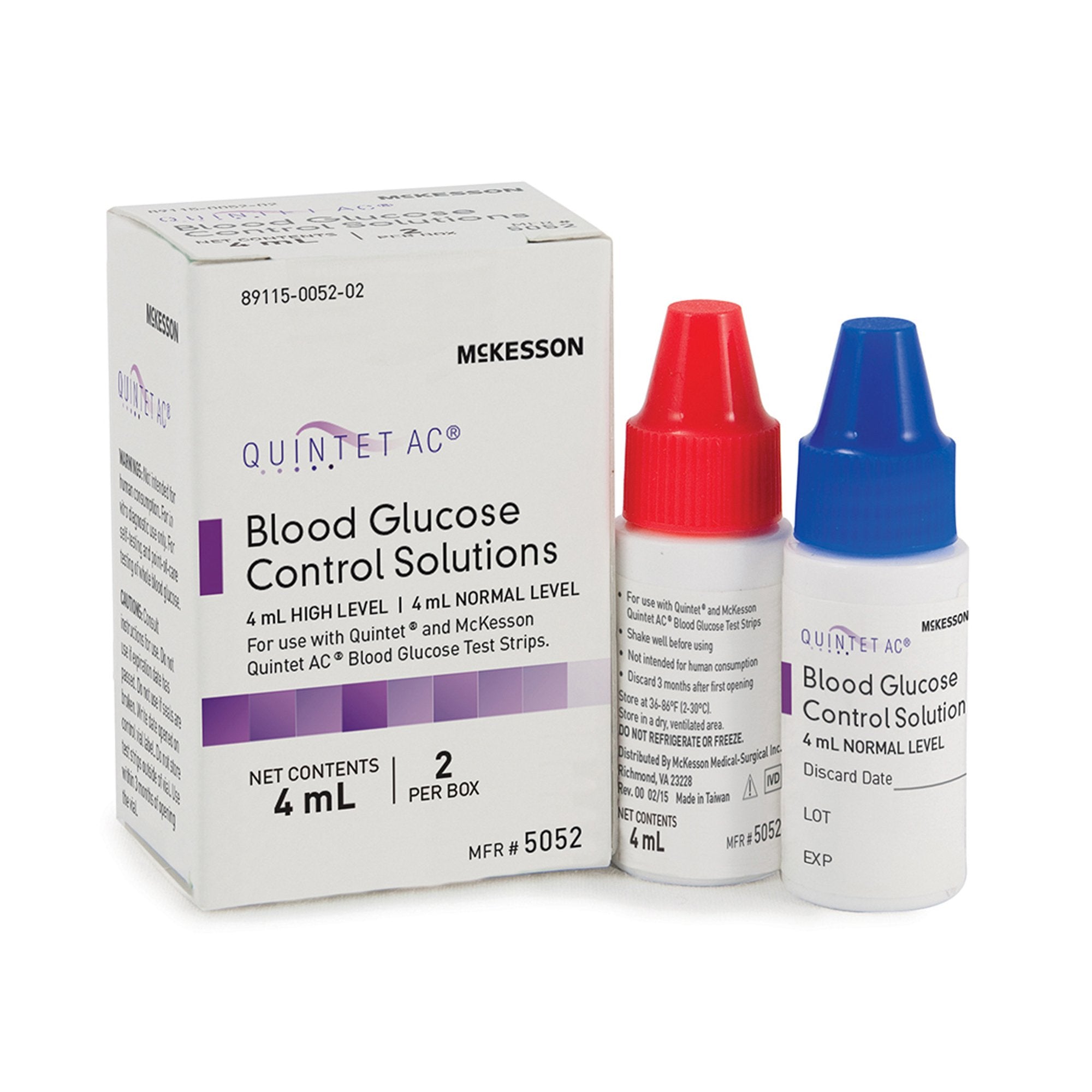 Blood Glucose Control Solution McKesson Quintet AC 2 X 4 mL Level 1 & 2