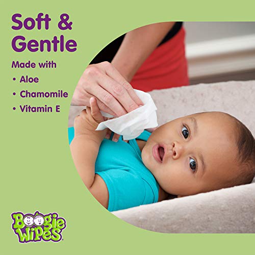 Boogie Wipes Wet Wipes for Baby and Kids, Chamomile and Vitamin E, White, Fresh Scent, 180 Count