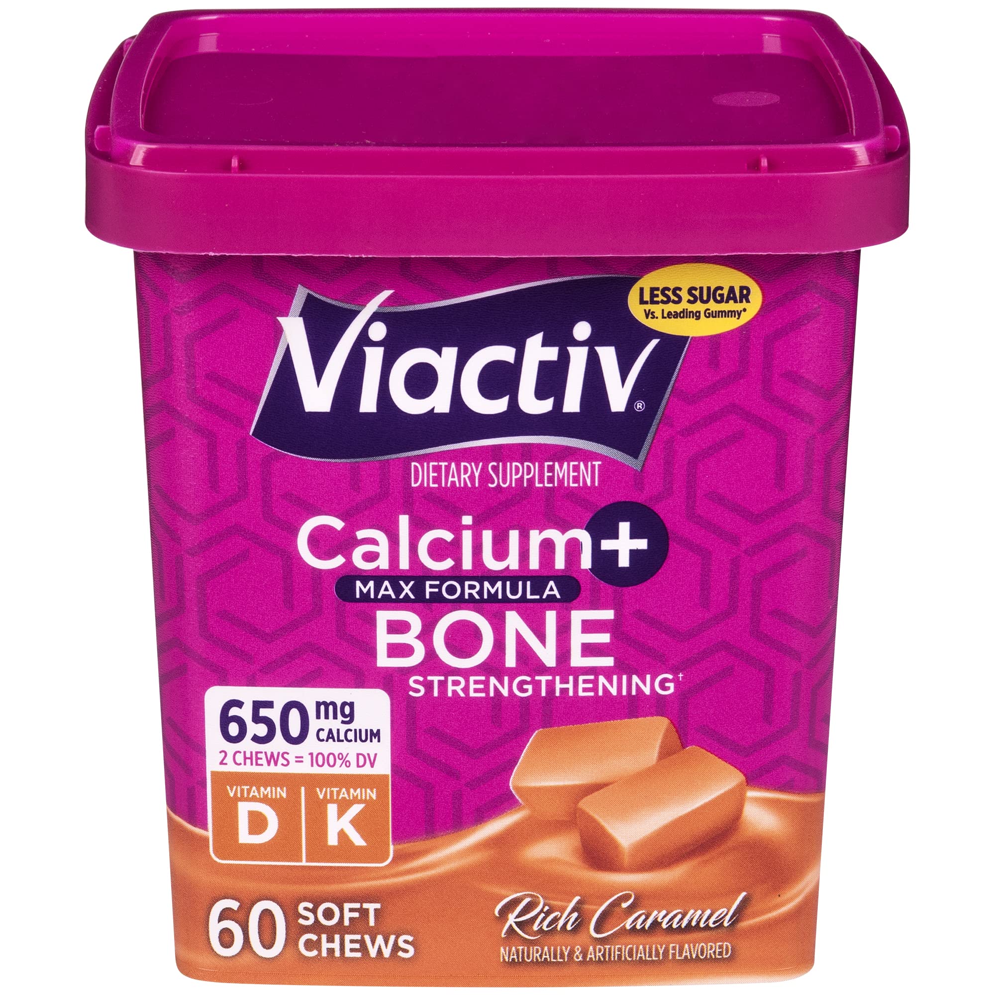 Viactiv Calcium +Vitamin D3 Supplement Soft Chews, Caramel, 60 Chews - Calcium Dietary Supplement for Bone Health