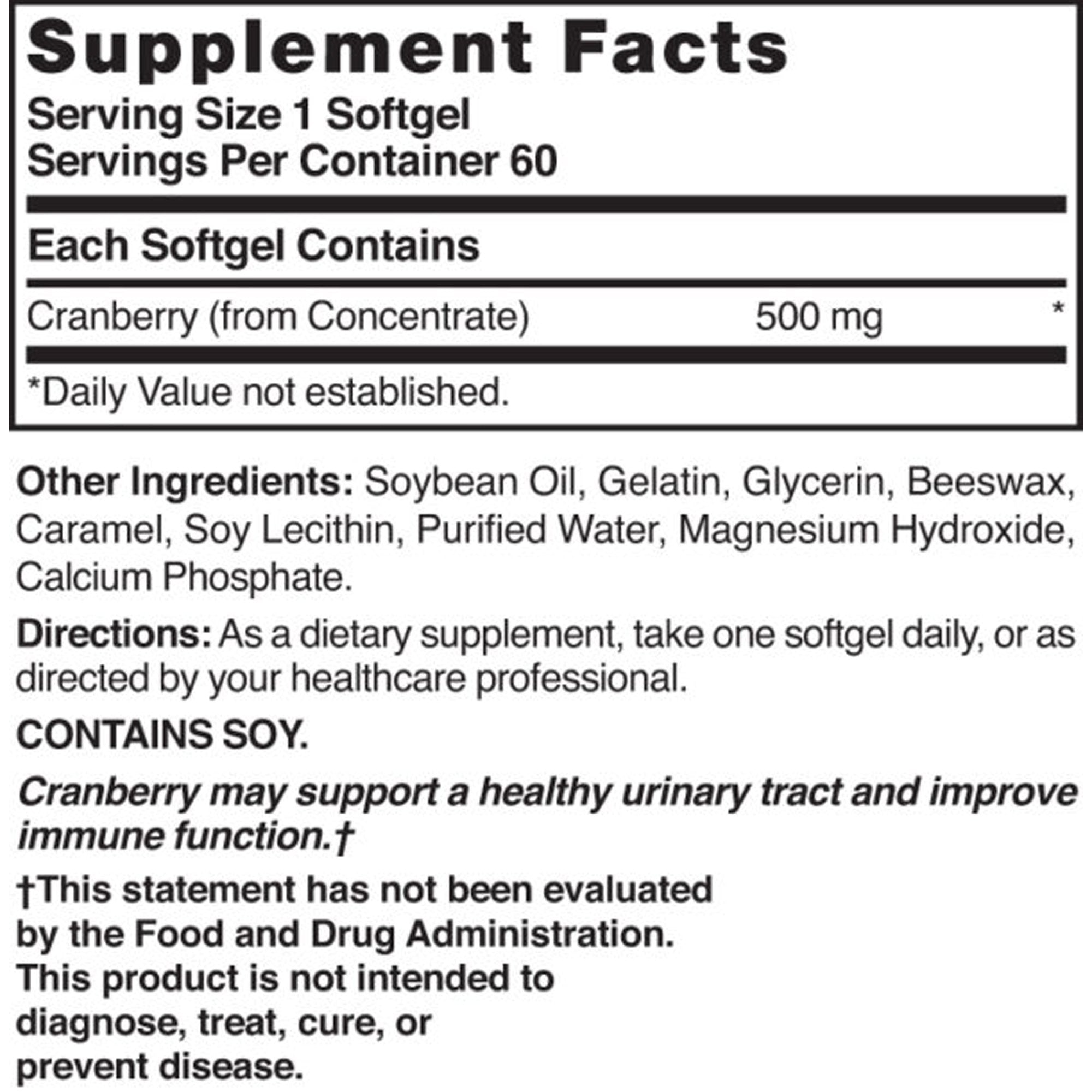 Herbal Supplement Nature's Blend Cranberry Concentrate 500 mg Strength Softgel 60 per Bottle Cranberry Flavor