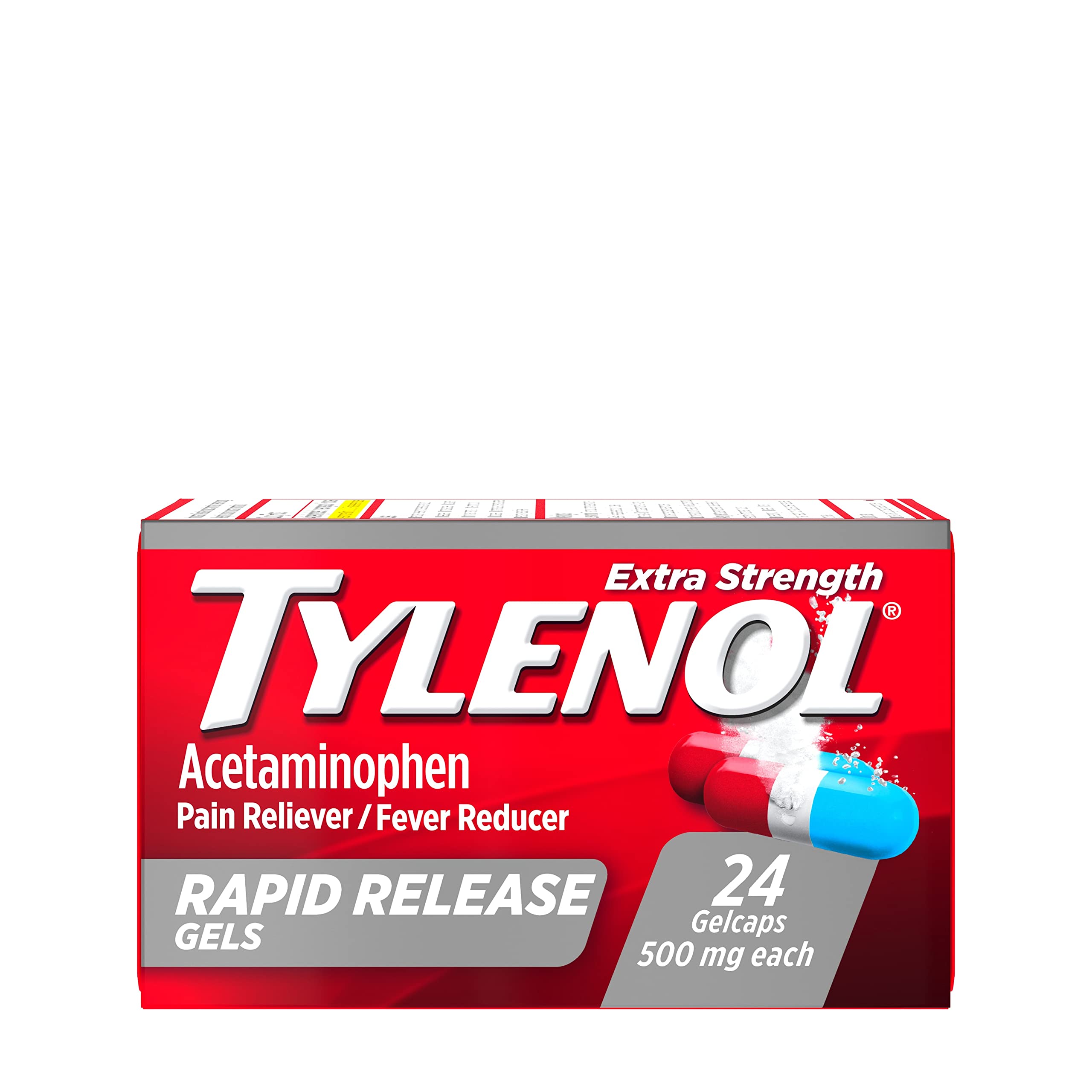 Tylenol Extra Strength Acetaminophen Rapid Release Gels, Extra Strength Pain Reliever & Fever Reducer Medicine, Gelcaps with Laser-Drilled Holes, 500 mg Acetaminophen, 24 ct