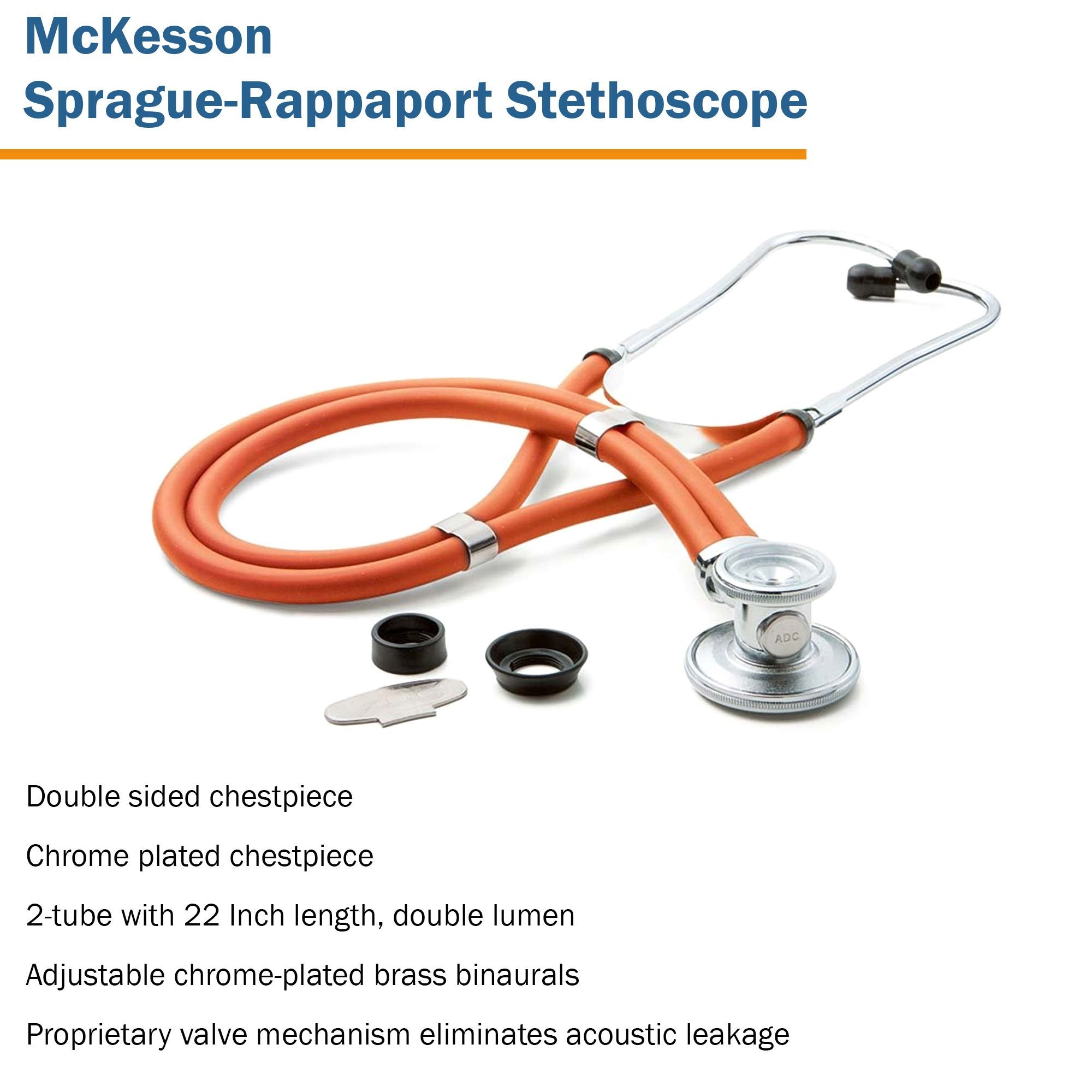 Sprague Stethoscope McKesson Orange 2-Tube 22 Inch Tube Double-Sided Chestpiece