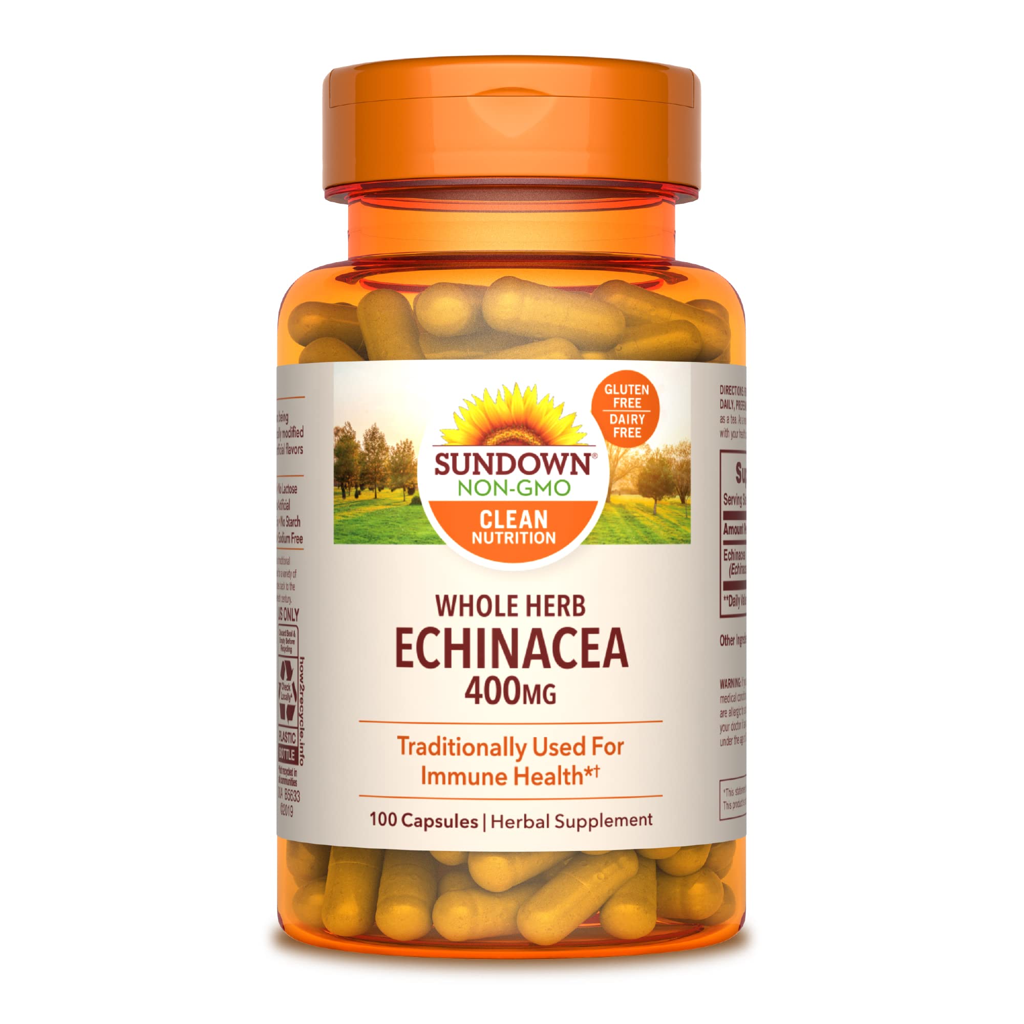 Sundown Echinacea Herbal Supplement 400mg Capsules for Immune Support, Non-GMO, Gluten-Free, Dairy-Free, 100 Count