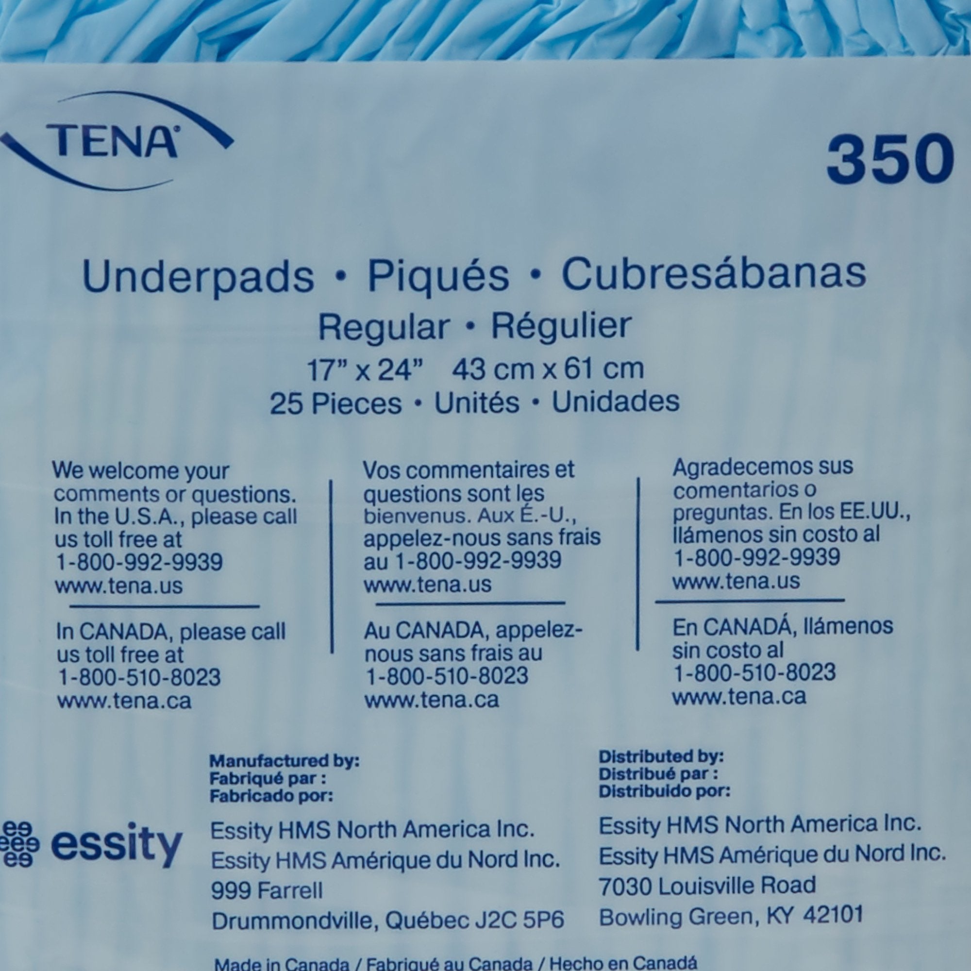 Disposable Underpad TENA Regular 17 X 24 Inch Fluff Light Absorbency