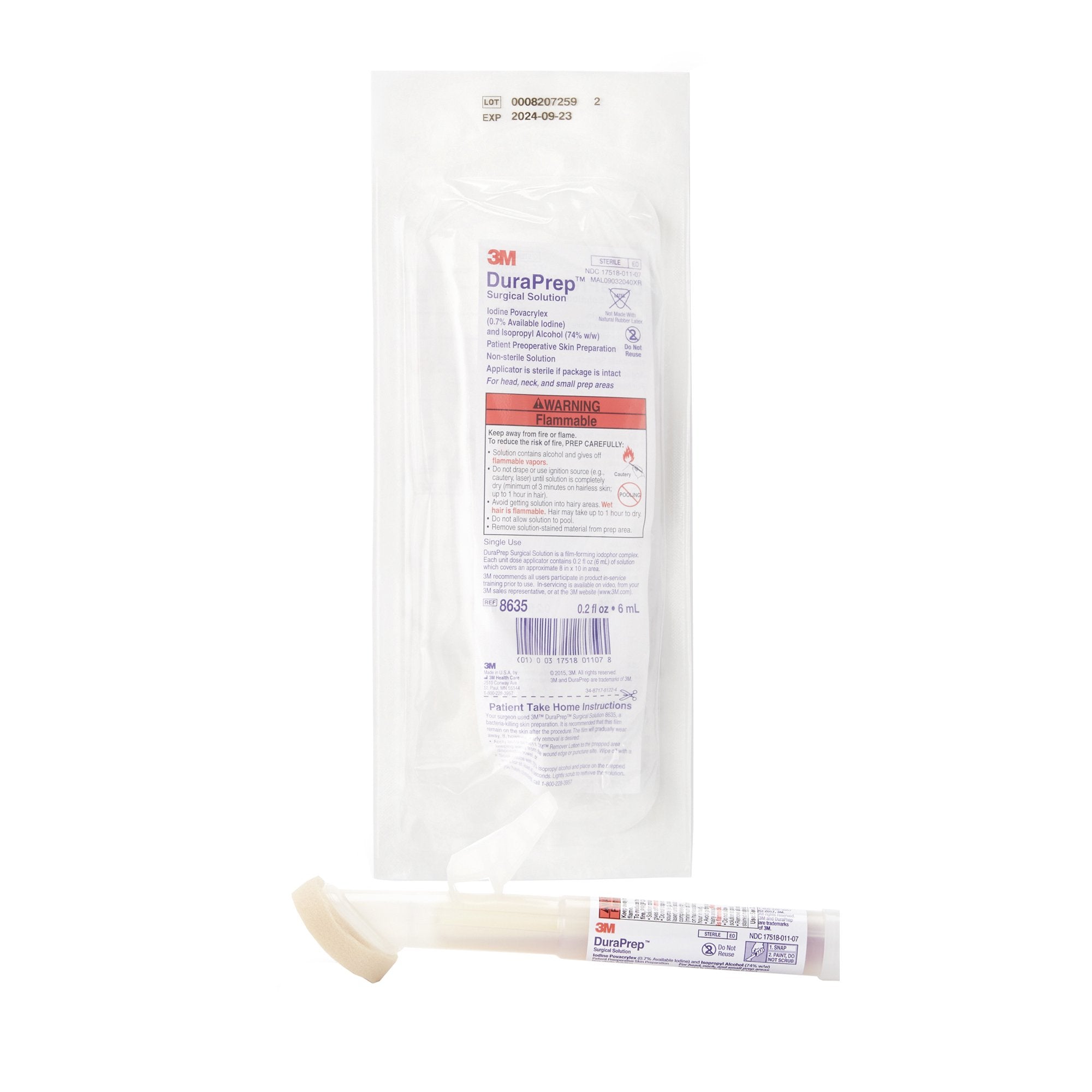Skin Prep Solution 3M DuraPrep 6 mL Foam Applicator 0.7% / 74% Strength Iodine Povacrylex / Isopropyl Alcohol NonSterile